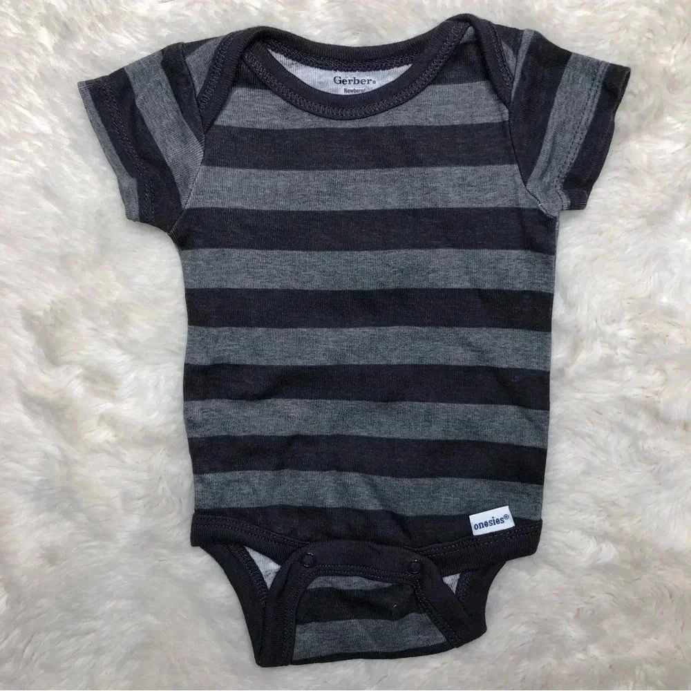 Gerber Onesie Diaper Shirt Black & Grey Striped Size Newborn